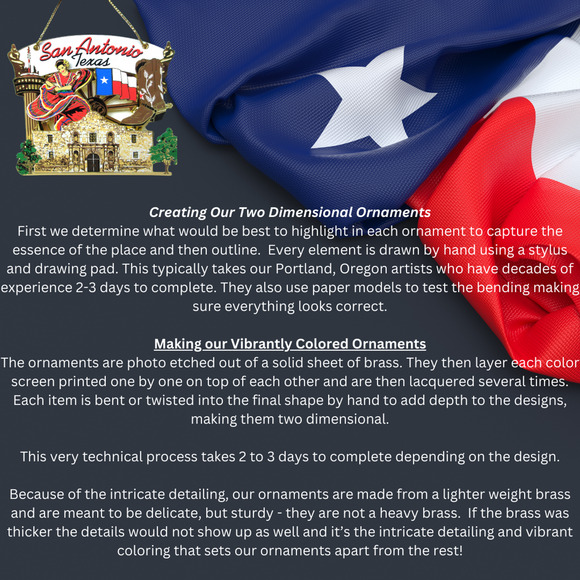 San Antonio Texas Ornament Alamo Cowboy Boots Tower of America Flag of TX - Picture 3 of 8